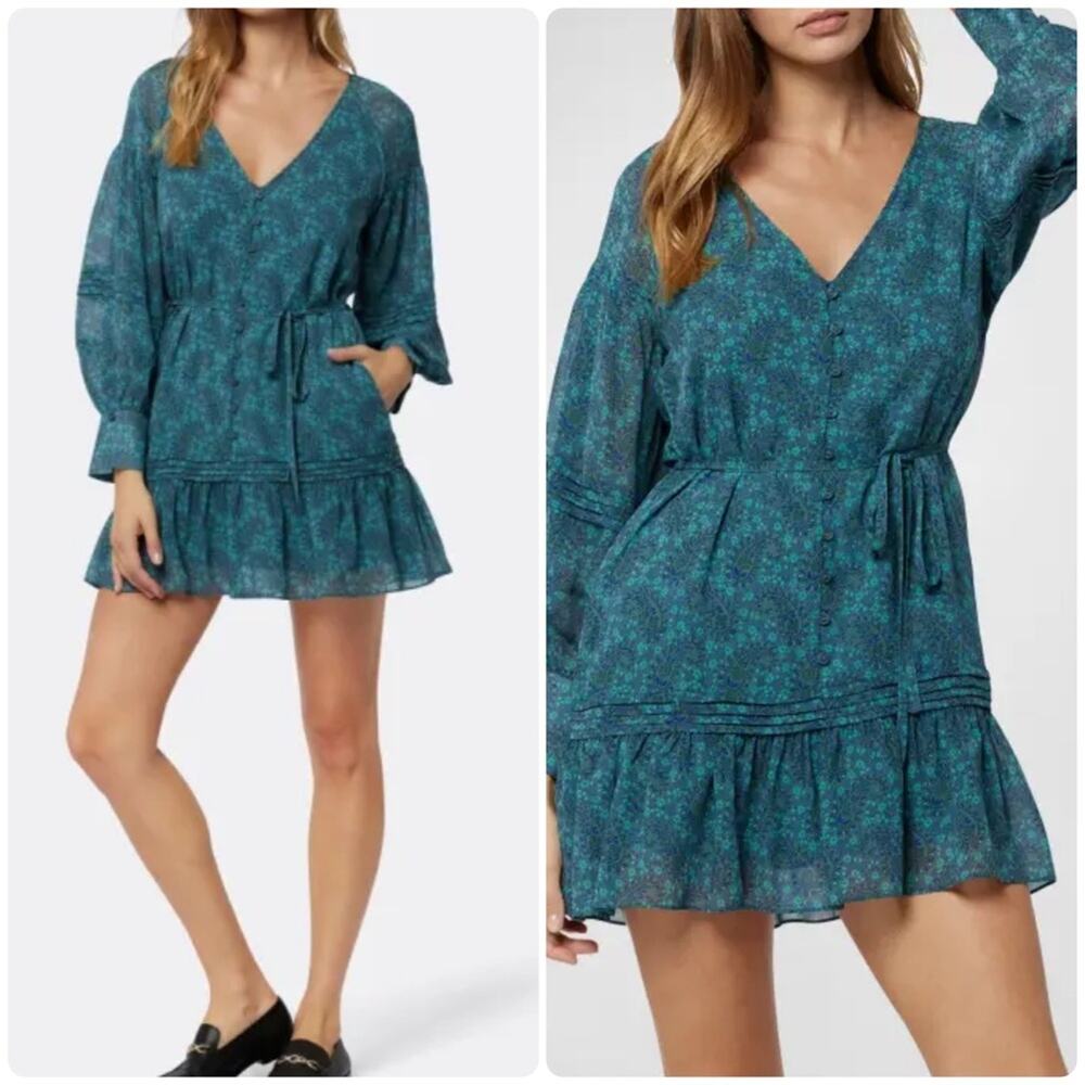 Joie Bree Floral-Print Ruffle Mini Silk Dress